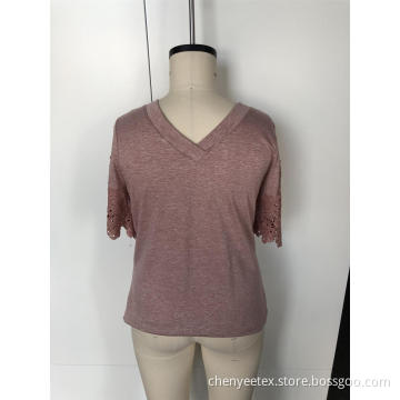 V-neck lace cuff with short sleeves